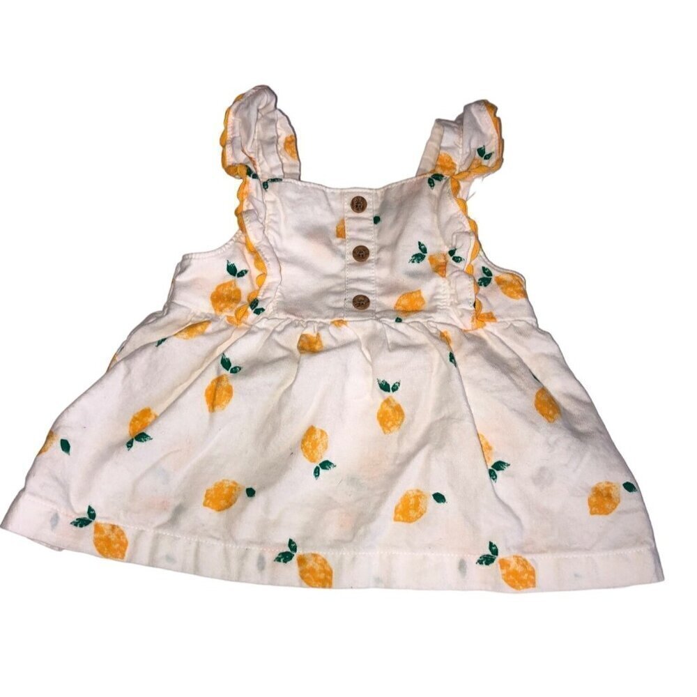 Carters Baby Dress Size 6M Lemon Print Ruffles Cotton Buttons Ric Rac Summer
